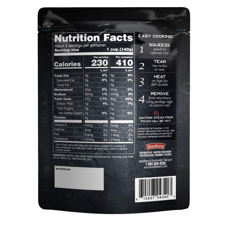 SavvyFare Microwaveable Whole Grain Brown Rice | 90-second Rice, 8.8oz