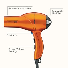 Infiniti PRO CONAIR Hair Dryer with Diffuser, Professional AC Motor, Tourmaline Ceramic Technology Blow Dryer, Includes Concentrator and Blowout Brush, Amazon Exclusive, Orange