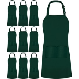Utopia Kitchen 10 Pack Bib Apron Adjustable with 2 Pockets, Water and Oil Resistant, Cooking Kitchen Chef Apron for Women Men, Green