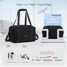 SPAHER Ryanair Hand Luggage Bag 40 x 20 x 25 Foldable Travel Bag Sports Bag Large Weekender Women Men Gym Bag Waterproof Duffle Bag Hand Luggage Swimming Bag Fitness Bag, black