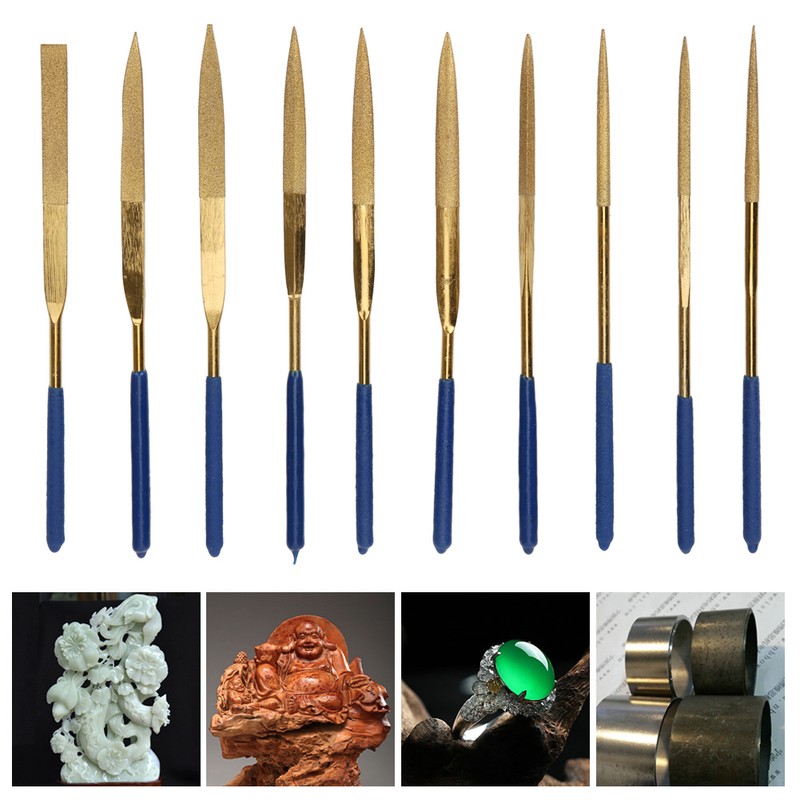 10Pcs Set 4x160mm Mini Titanium Plated Diamonds Needle File Kit