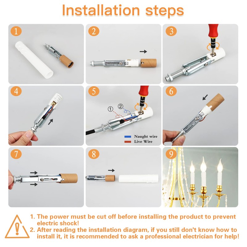 Helunsi 6 Set E12 Adjustable Candelabra Socket, Chandelier Fixture Sockets