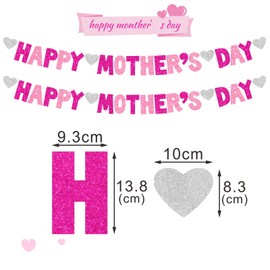 Jc.upin Happy Mothers Day Banner, Mothers Day Decorations,Pink Mothers Day Bunting,Best Mum Gifts from Daughter Son for Mum Grandma Birthday Party Supplies, PINK1