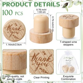Barydat 100 Sets Wedding Favors for Guests Wooden Bottle Stoppers Wine Corks with Wedding Thank You Cards Organza Bags Wedding Appreciation Gifts Bridal Gift