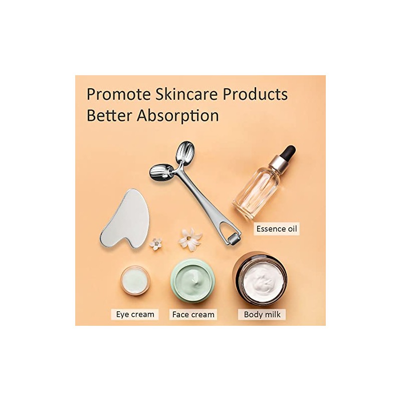 Face Roller and Gua Sha Set, Metal Face Massager Gua