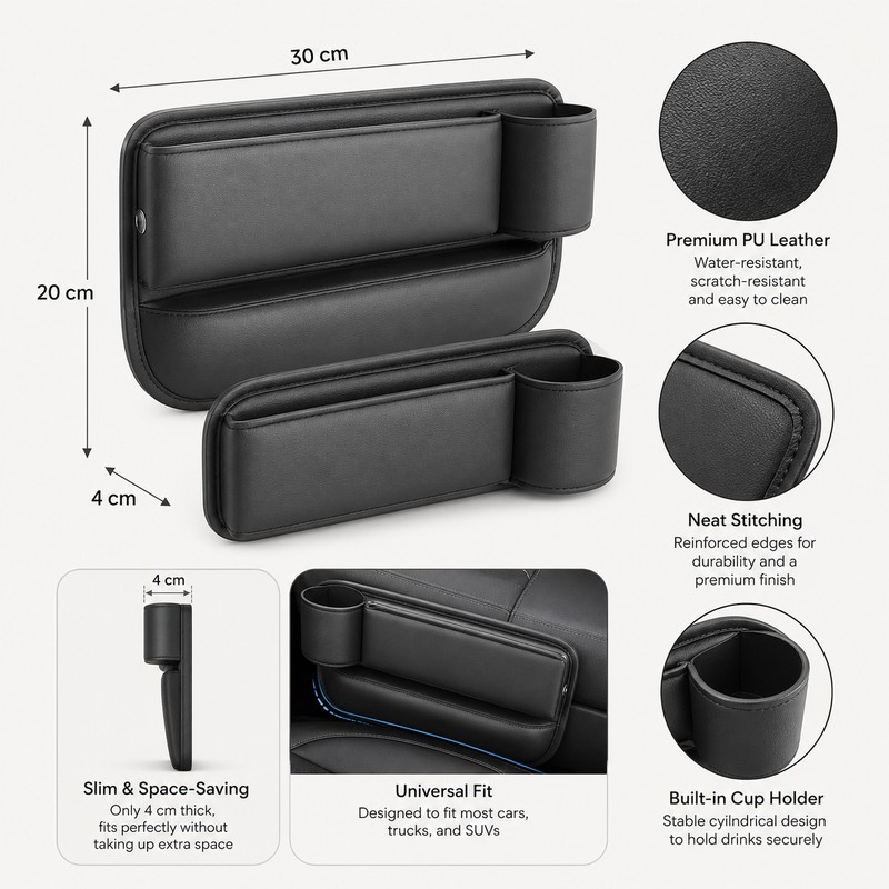 Car Seat Gap Organizer with Cup Holder – PU Leather