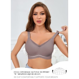 POSESHE Comfortable Seamless Full Coverage Bra for Women Wireless Bras with Soft Support Regular and Plus Size Grey