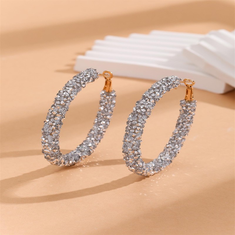 Bohemian Glitter Sequins Big Hoop Earrings Sparkle Wrapped Big Circle