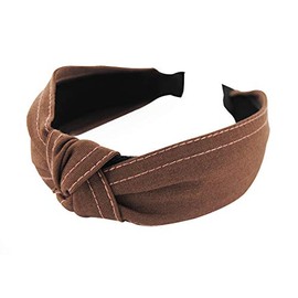 axy HR34J Cotton Headband with Knot and Stitched Line - Vintage - Beautiful Headband, brown