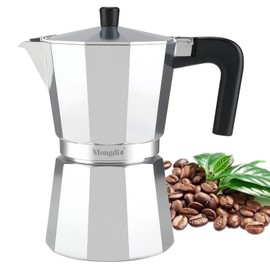 Mongdio Stovetop Espresso Maker Moka Pot, Cuban Coffee Maker, Italian Espresso Greca Coffee Maker, Stove Top Coffee Maker, 6 Espresso Cups, 10 oz - Silver