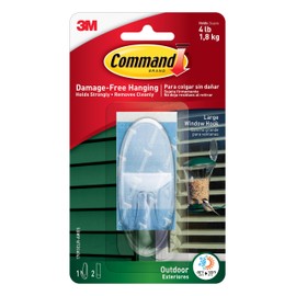 Command Outdoor Large Clear Wall Hooks, 1 Hook and 2 Command Strips, Damage Free Hanging Wall Hooks for Hanging Christmas Decorations with Weather Resistant Strips, Holds up to 4 lb