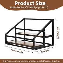 YQBRAO Coffee Syrup Organizer, 2-Tier 8 Bottles Coffee Syrup Rack for Coffee Bar, Coffee Syrup Stand for kitchen coffee station, Coffee Syrup Holder for Syrup, Wine, Dressing