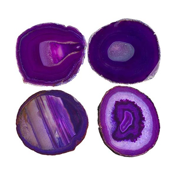 Natural Sliced Dyed Agate Coaster with Rubber Bumper Set of