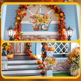 Fall Door Decor Fall Welcome Wooden Sign Pumpkin Sunflower Sign for Front Door Farmhouse Autumn Buffalo Plaid Porch Decor for Thanksgiving Outdoor Home Decorations