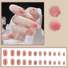 ALLEVG Nail Tips, 24 Pieces, Nail Tips, Short, Autumn, Winter, Popular, Cute, Simple, Stylish, Coming of Age Ceremonies, School Entrance Ceremonies, Graduation Ceremonies, Weddings, Parties, Daily