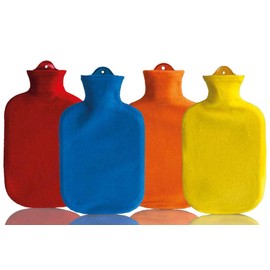 Faba Care by Sänger Hot Water Bottle, 2 L, Cuddly Contour Cover, Natural Rubber, 1 Side Slats, Rubber Hot Water Bottle, Red