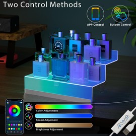 12” Acrylic Display Organizer with LED Light - 2 Tier Perfume Stand and Display Step Shelves Holder, Cologne Organizer for Men, Figures Stand, Porta Perfumes Para Tocador, Clear Riser, Dessert Shelf