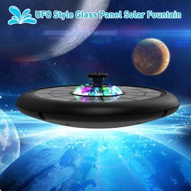 GAIZERL Solar Fountain UFO Style, 2025 Upgrade 5W Glass Panel Solar Water Fountain, Outdoor Solar Bird Bath Fountains with 4000mAh Battery, Color Led Lights, 7 Nozzles for Garden, Pool, and Koi Pond
