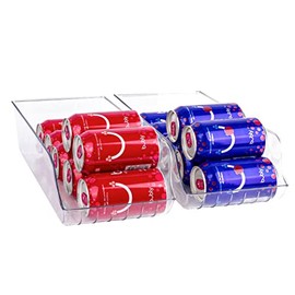 Soda Can Organizer - Clear Plastic Storage Dispenser Bin for Refrigerator. Great Drink Holder for Kitchen Cabinets, Countertops, Pantry, Freezer and Fridge. (2-Pack)