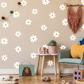 SHYJSHYJ A Room with Flower Vinyl Daisy Wall Decals, Peel and Stick Floral Stickers for Nursery, Kids Bedroom Livingroom Home Wall Art Decor-White