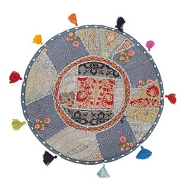 Karniempire Indian Decorative Handmade Round Pillow Cover Case Sofa Boho Throw Pillow Sham Embroidery Chair Couch Cushion Bohemian Meditation Cushion Seating (Grey, 22)