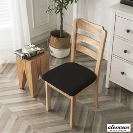 ALESWEAR 6PCS Stretch Spandex Jacquard Dining Room Chair Seat Covers, Removable Washable Anti-dust Dinning Chair Seat Cushion Protectors (Dining 6PC, Black)