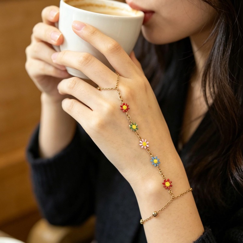 BOMAIL 7Pcs 14K Gold Plated Gold Hand Chain Bracelets for