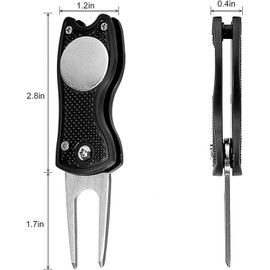 FUZVOL Golf Divot Repair Tool, Divot Tool with Pop-up Button, Small Portable Durable, Golf Gift for Professional Golfers and Men, Black