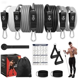 6PCS Ligas De Resistencia, Banda de resistencia de hasta 270 Libras, Banda Elástica Resistencia, Incluye asas, correas para tobillos, bolsa de almacen