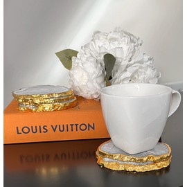 Crystal Coasters -White and Gold Salt Agate - Set of 2 Natural