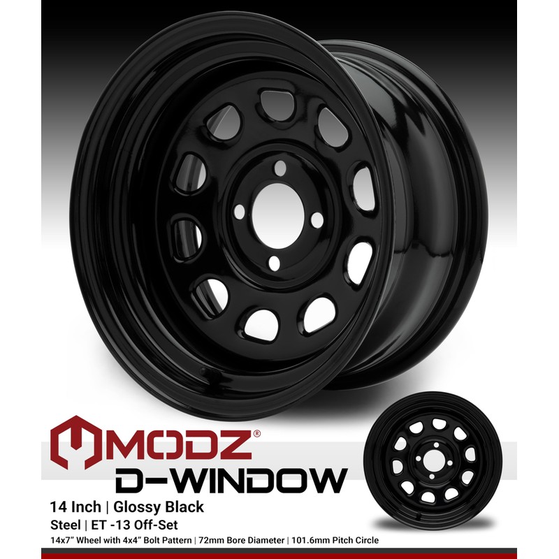 MODZ® D-Window Glossy Black 14" Steel Golf Cart Wheel