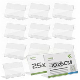 TAPKUA Pack of 25 Name Badge Holders, 10 x 6 cm Acrylic Table Stand, Table Name Plates, Vertical Table Stand for Name Plate and Information Plate