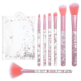 Piriuuo 7 Pcs Glitter Crystal Makeup Brush Set, Bedazzled Makeup Brushes Cute Fan Blush Powder Lip Highlight Eye Shadow Make up Brush Set with Sequins Handle Professional Make up Brushes for Girls