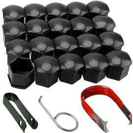 Pack of 20 Wheel Bolt Covers, Wheel Bolt Caps, Cover Caps for Wheel Bolts, Black Wheel Nut Caps, 21 mm Wheel Bolt Caps for Cars, Nut Covers with 1 Clip 2 Removal Tool