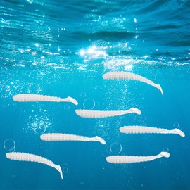 TIXIPEM 2.56" T-Tail Soft Fishing Lures [30-Pack] - Paddle Tail Swim Bait for Bass Trout in Saltwater & Freshwater - Rigged with 2 & 1/0 Hooks - White & Durable ABS Plastic