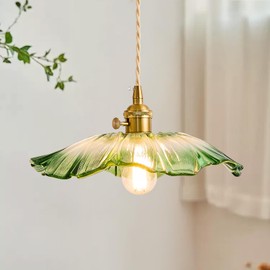 GloMuse Pendant Light Kitchen Island Glass Hanging Light Fixture Folwer Light Pendant Lights Modern Lighting for Bedroom Kitchen Hallway Bathroom Light Green Sunflower