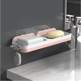 Soap Dish Tray, Container, Detachable Soap Container Box for Bathroom Shower, Kitchen Sink Dish Sponge ，Keeps Soap Dry,Easy Cleaning,Drain(Pink)