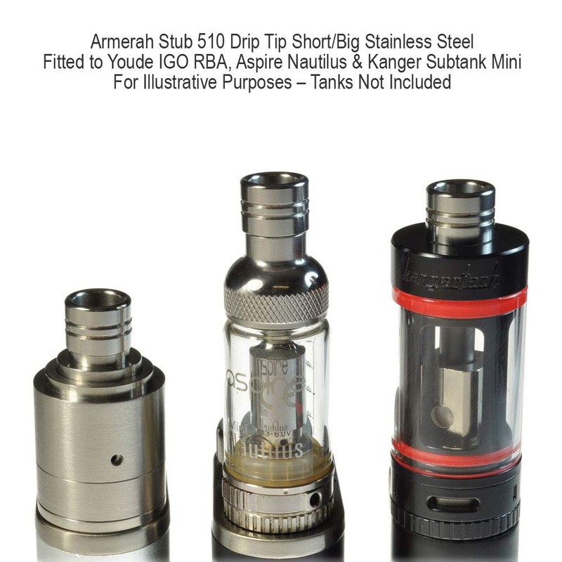 Armerah Stub 510 Drip Tip eCig Mouthpiece Short/Big Stainless Steel