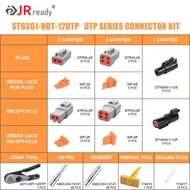 JRready DTP&DTHD Deutsch Connector Crimp Tool Kit ST6361 Contains DTP 2,4 Pin and DTHD 1 Pin Automotive Electrical Connectors with 12# Solid Contacts and Deutsch Crimp Tool ACT-HDT-12DTP