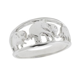 Animal Kingdom Solid 925 Sterling Silver Open Design Band Three Elephant Ring (Size 5.5)