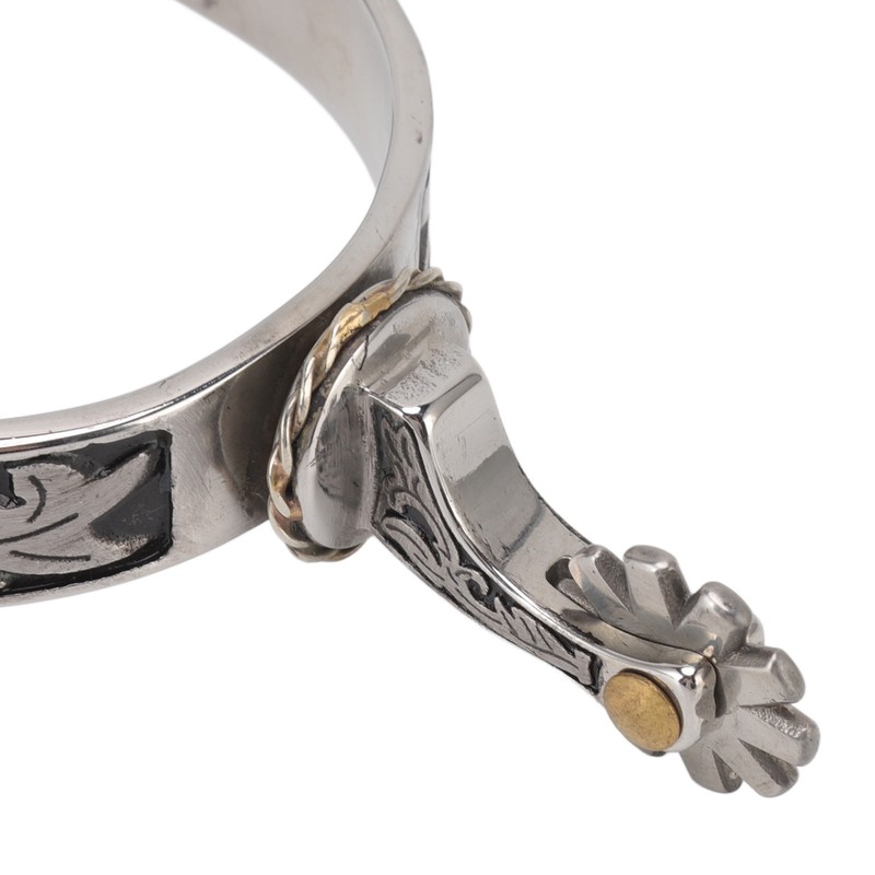 One Pair Boot Spurs Stainless Steel Vintage Leaf Patterned Western