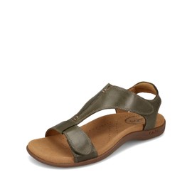 Taos The Show Premium Leather Women's Sandal - Experience Everyday Style, Comfort, Arch Support, Cooling Gel Padding and an Adjustable Fit for Exceptional Walking Comfort Olive 8 (M) US
