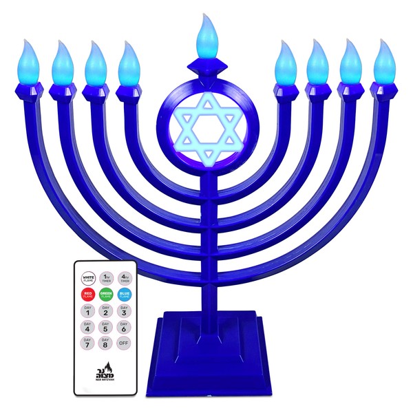 LED Electric Hanukkah Menorah - Color Changing LED Traditional Classic Chanukah Menorah with Remote - Battery or USB Powered - USB Cord Included - Silver
