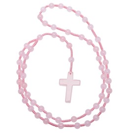 TUMBEELLUWA Rose Quartz Cross Pendant Beaded Necklace for Men Women, Catholic Rosary Hand Knotted Necklace