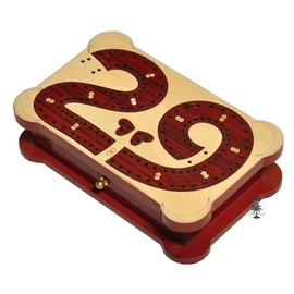 PALM ROYAL HANDICRAFTS 2 Track Wooden Cribbage Board 29 Cribbage Inlaid in Blood Wood and Maple. Travelling Cribbage with Storage and Pegs (6.5 inches)