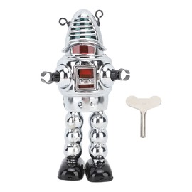 Metal Fencing Robot Adult Clockwork Walking Figurine Toy for Collection Birthday Holiday Gift Silver