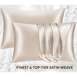 Pamposh Satin Silk Pillowcases For Hair And Skin 4 Pack Standard Size with Envelope Closure (Beige, 4 Pcs Pillowcases (50 x 75 cm))