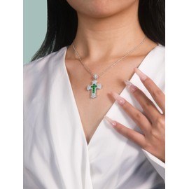 Green Emerald Cross Necklace Pave Moissanite Large Pendant for Men 925 Silver Womens Chunky Necklace