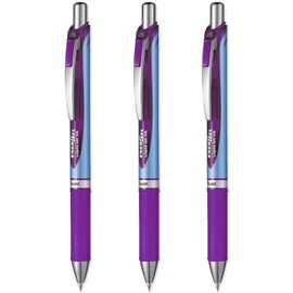 Pentel Energel BLN75 Retractable Gel Rollerball Pen 0.5mm Purple (Pack of 3)