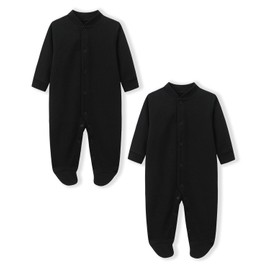 BINIDUCKLING Baby Boys Girls Snap-Up Sleepsuit, Cotton Baby Footed Pajamas - Long Sleeve Baby Grows Sleepwear for 0-3 Months, Black
